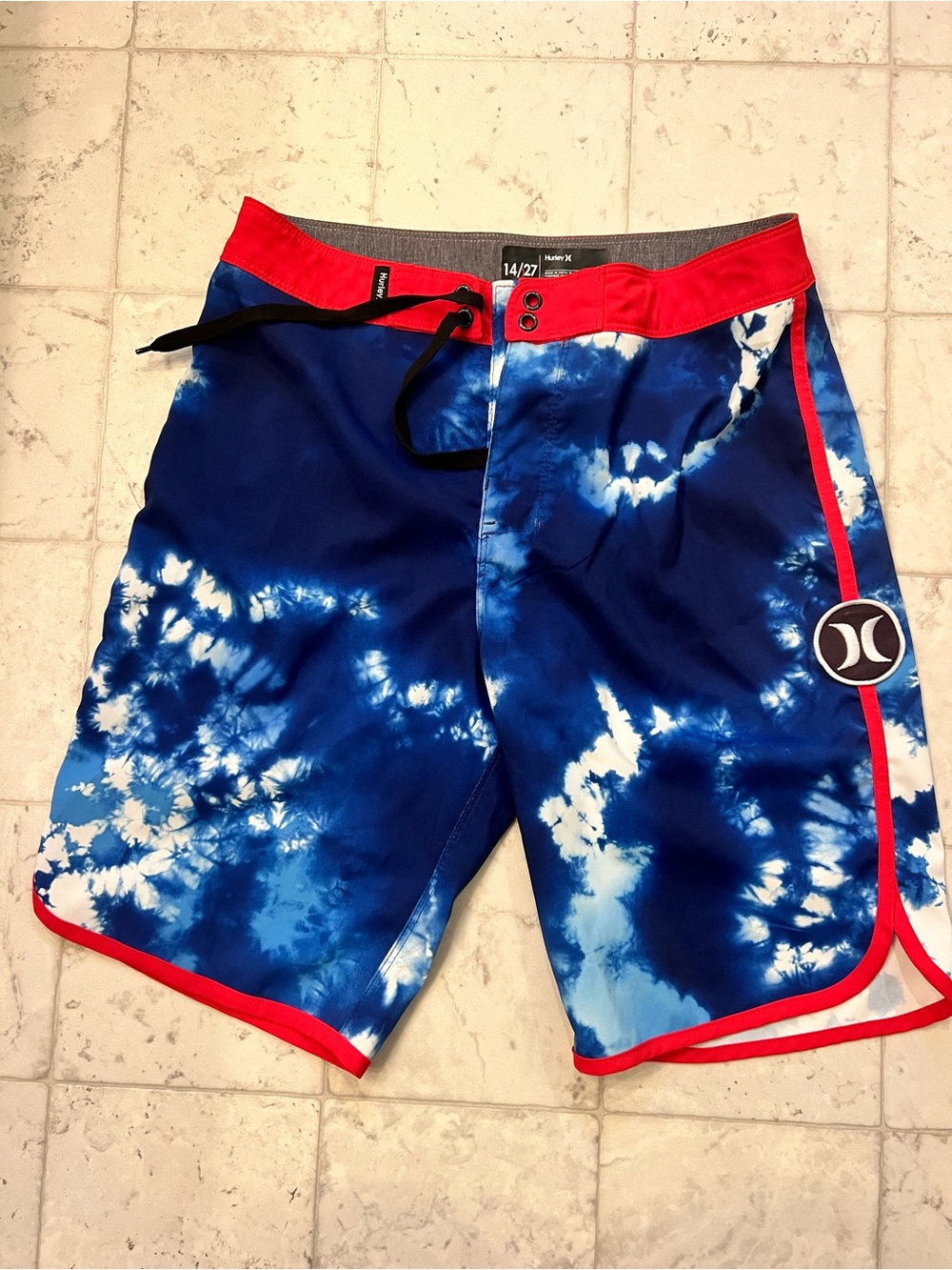 Hurley Red and Blue Tie-Dye Swim Trunks boys 14/27